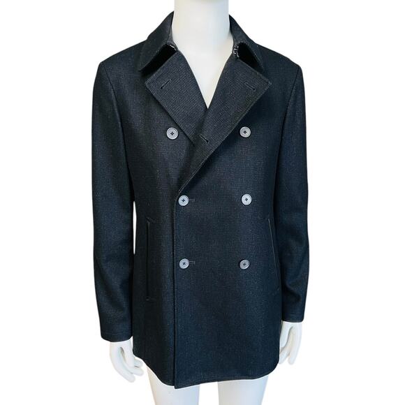 John Varvatos Wool Double Breasted Peacoat Jacket Size M Metal Buttons Closure